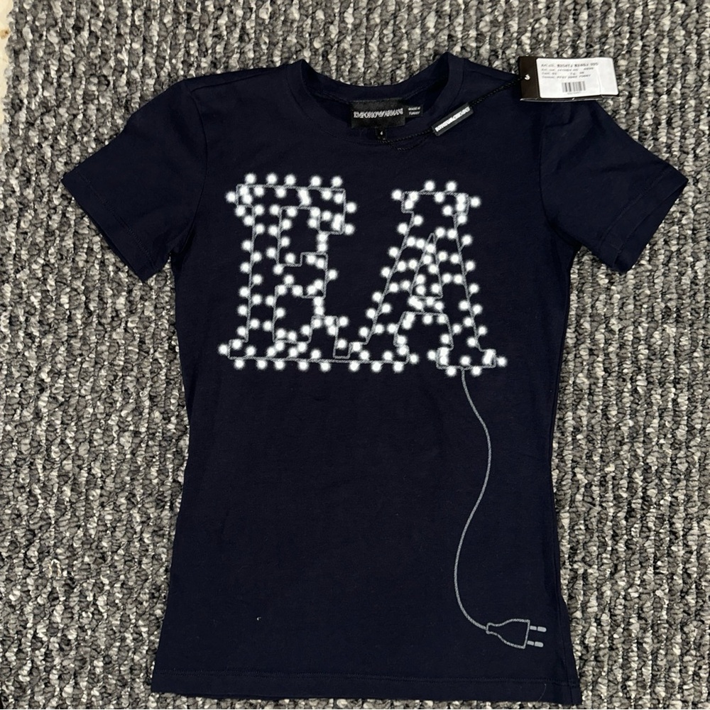 Emporio Armani Navy Logo Tee with Studded Detail
